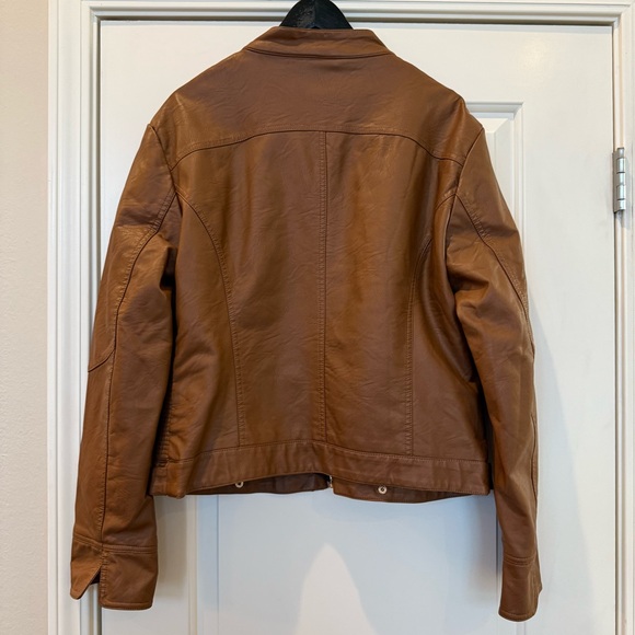 MADE BY JOHNNY Brown Faux Leather Jacket Size XXL Full Zipper - Picture 4 of 8